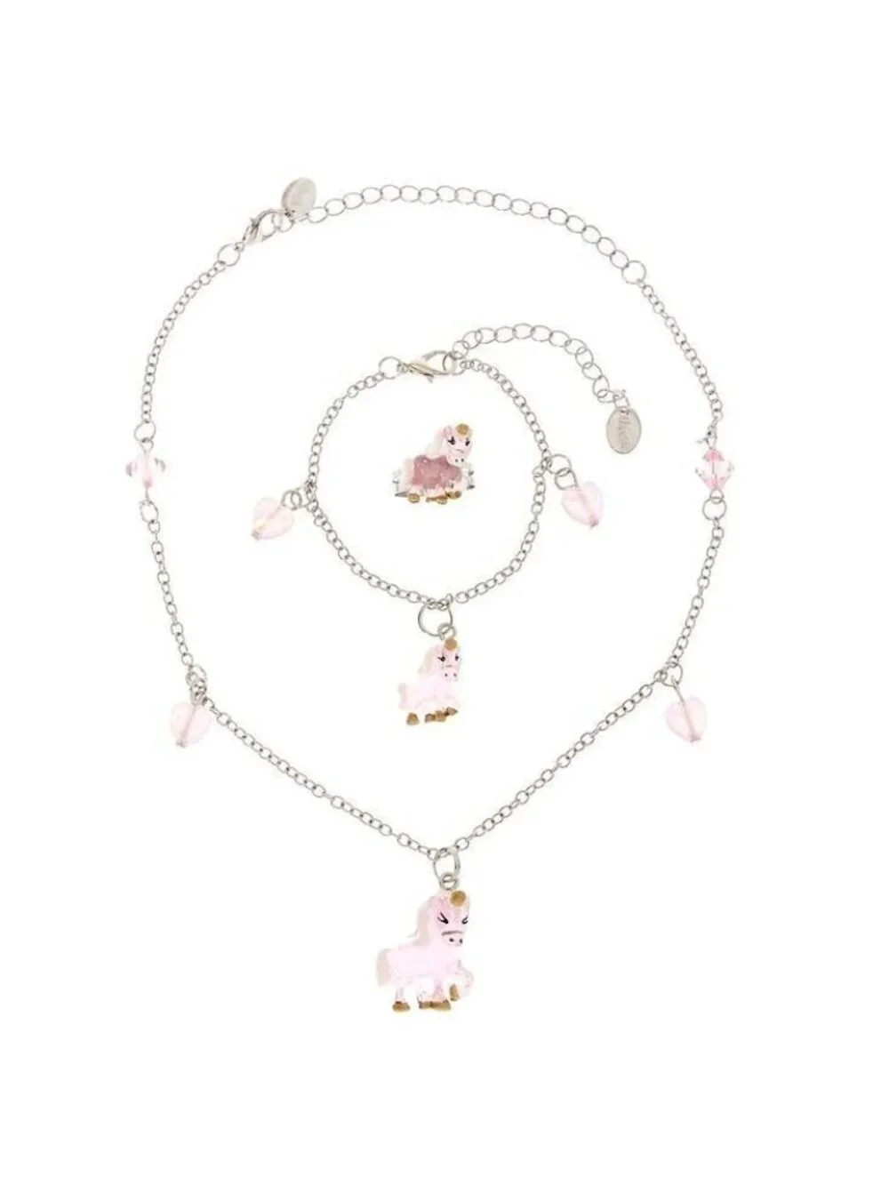 Claires Club Unicorn Jewelry Set Necklace Bracelet Ring Pink Glow in the Dark